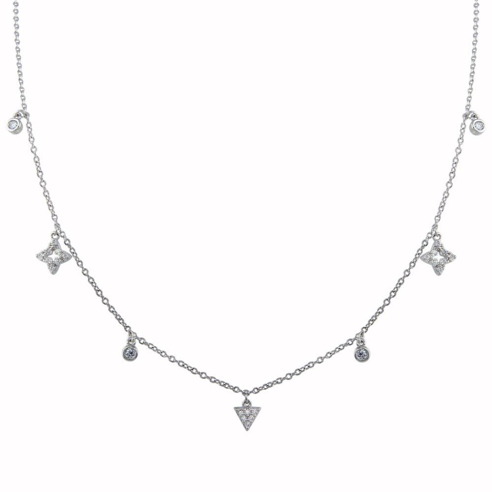 Silver 925 Rhodium Plated CZ Charm Necklace